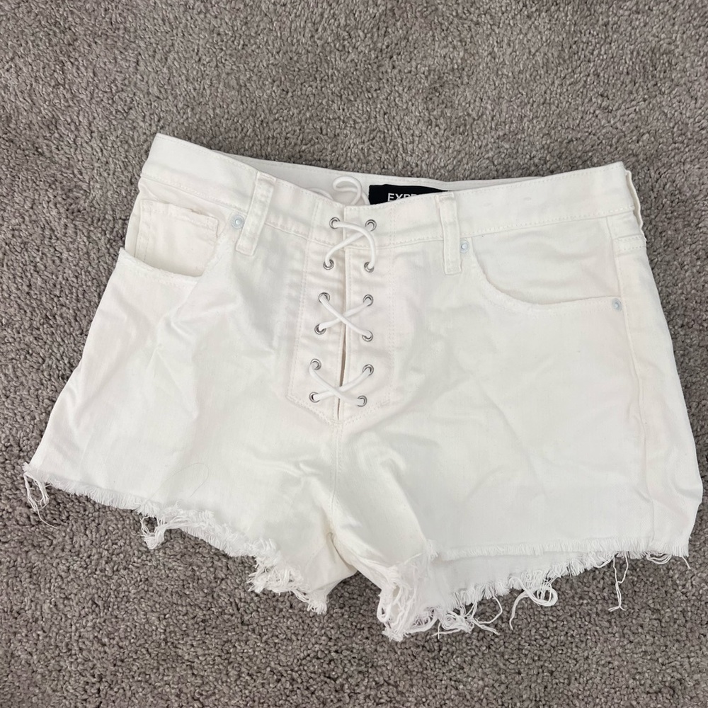 Express White Lace-Up Denim Shorts